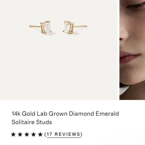 Quince Lab Grown Diamond Earrings In 14K Yellow Gold: Emerald Studs - Picture 5 of 8